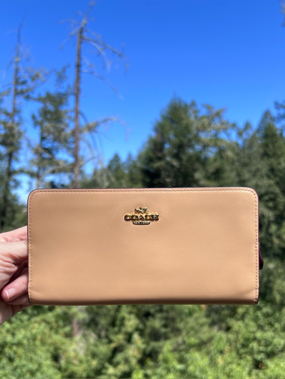 COACH Beige Brown Smooth Leather Bifold Wallet with Gold Hardware AUTHENTIC